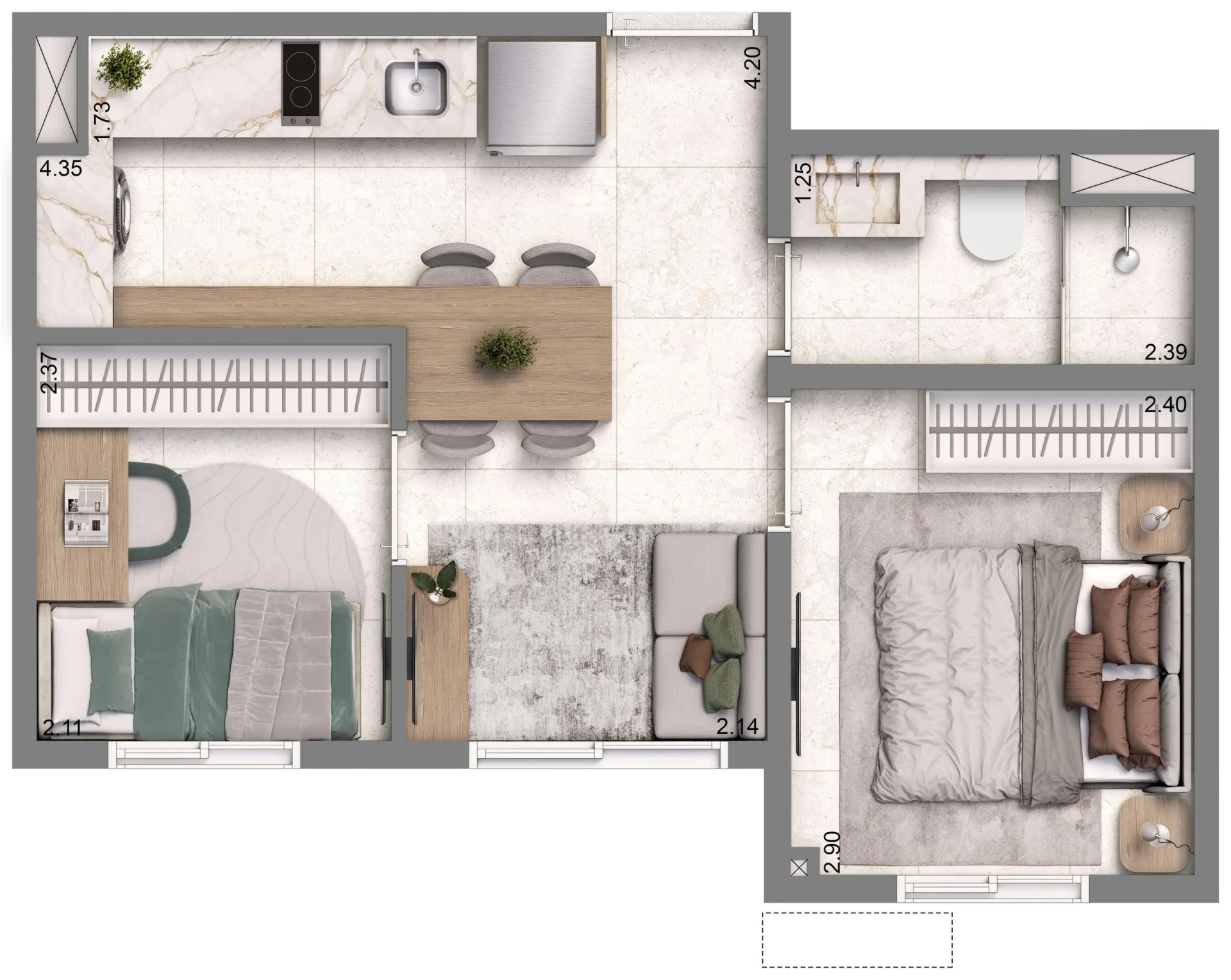 Planta do Living Full Conceição em Conceição — 2 dormitórios – 32 m²