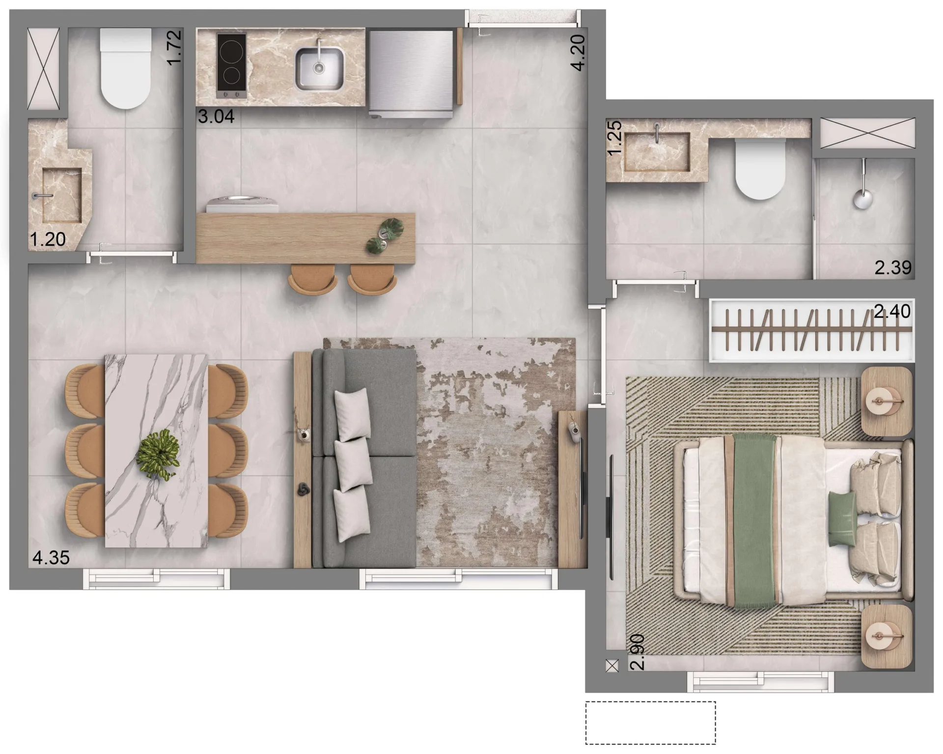 Planta do Living Full Conceição em Conceição — 1 dormitório – 32 m²