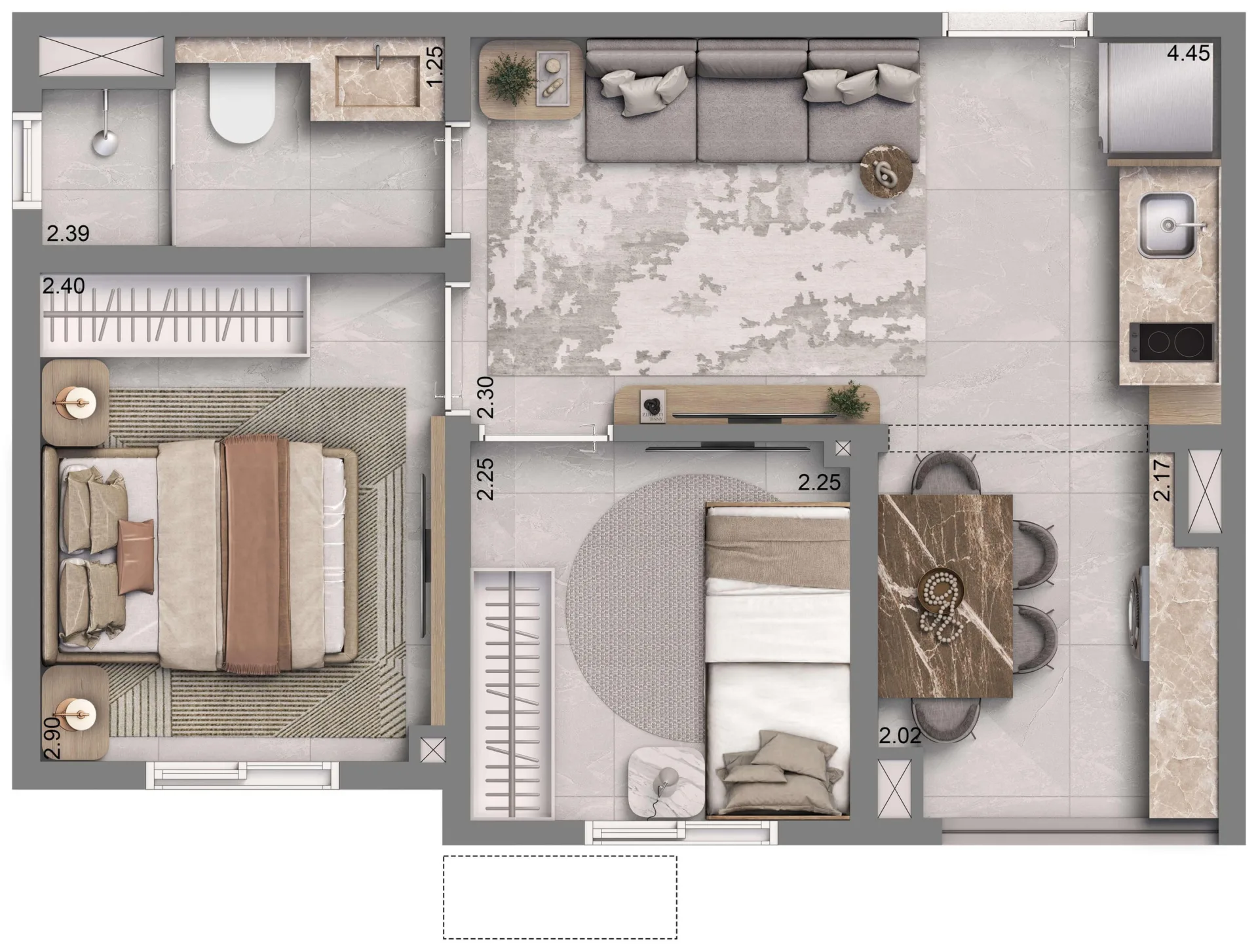 Planta do Living Full Conceição em Conceição — 2 dormitórios – 34 m²