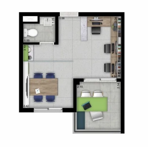 Planta do Lucky Praça Sílvio Romero – Comercial em Tatuapé — 27,3 m²