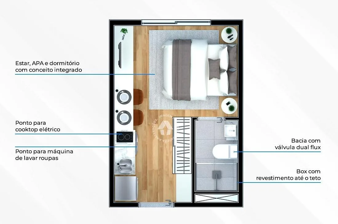Planta do Metrocasa Vista Cupecê – NR – Fase 2 em Cupecê — 1 dormitório – 17 m² Studio