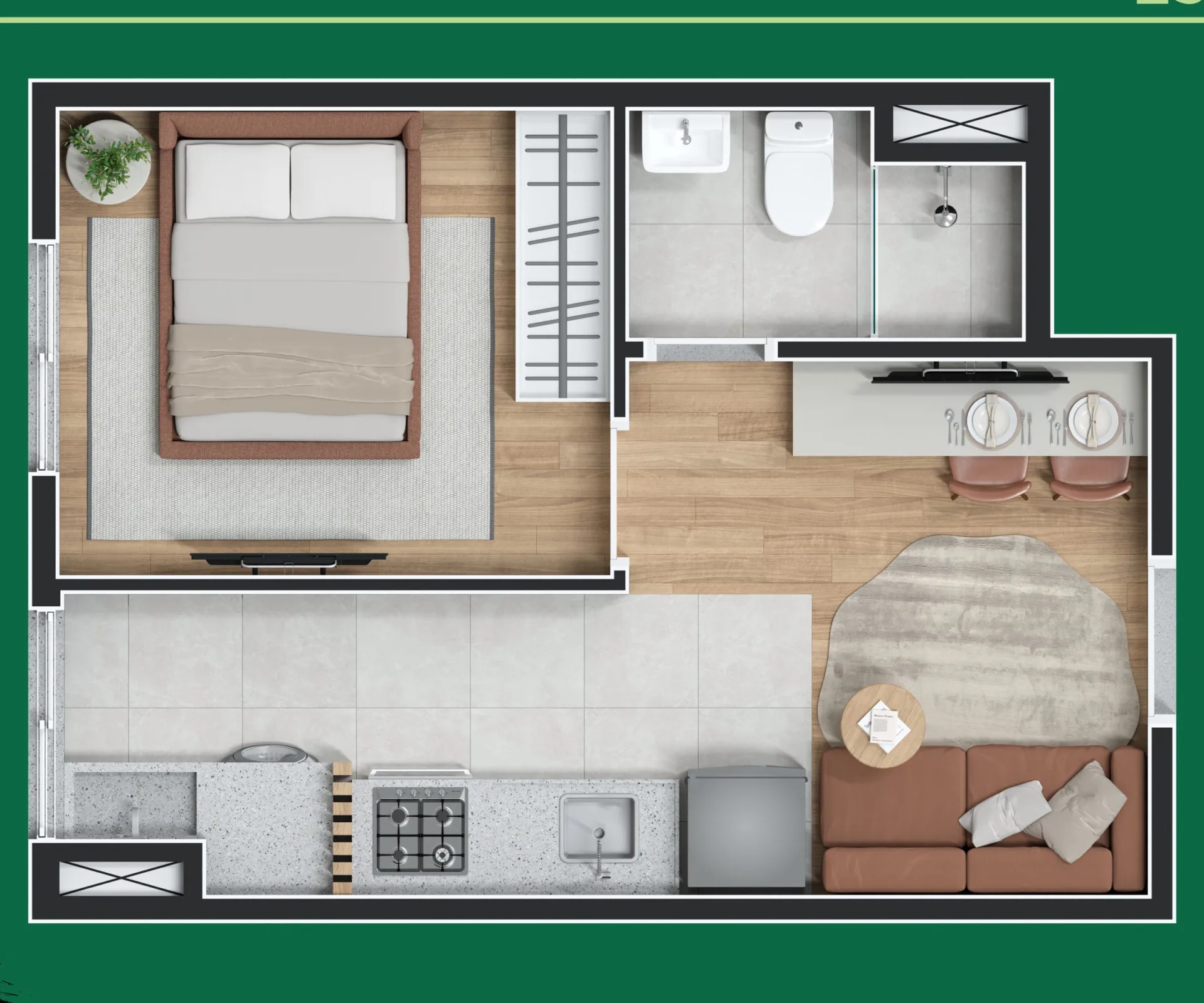 Planta do Mitz de Luca em Jabaquara — 1 dormitório – 25,23 m²