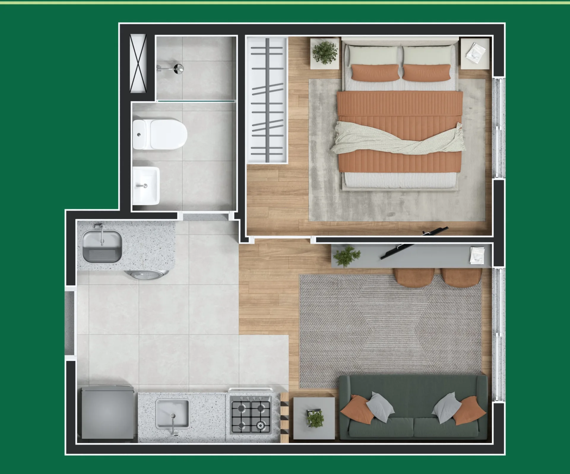 Planta do Mitz de Luca em Jabaquara — 1 dormitório – 25,37 m²