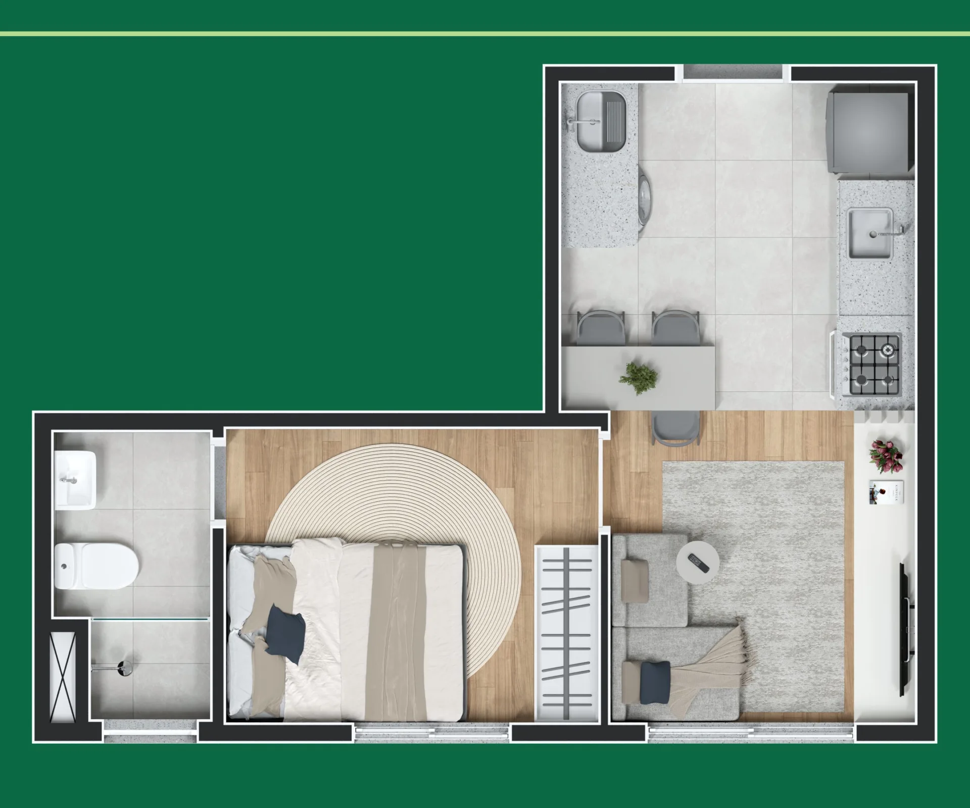 Planta do Mitz de Luca em Jabaquara — 1 dormitório – 26,16 m²