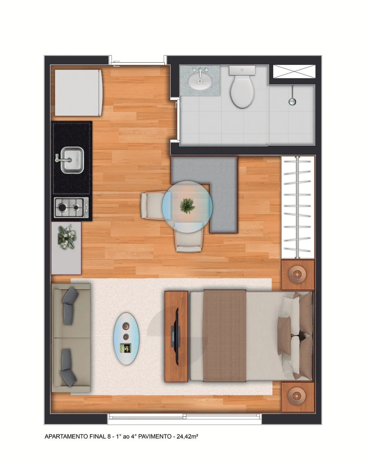 Planta do Mitz Memorial em Barra Funda — 1 dormitório – 24,42 m² Studio