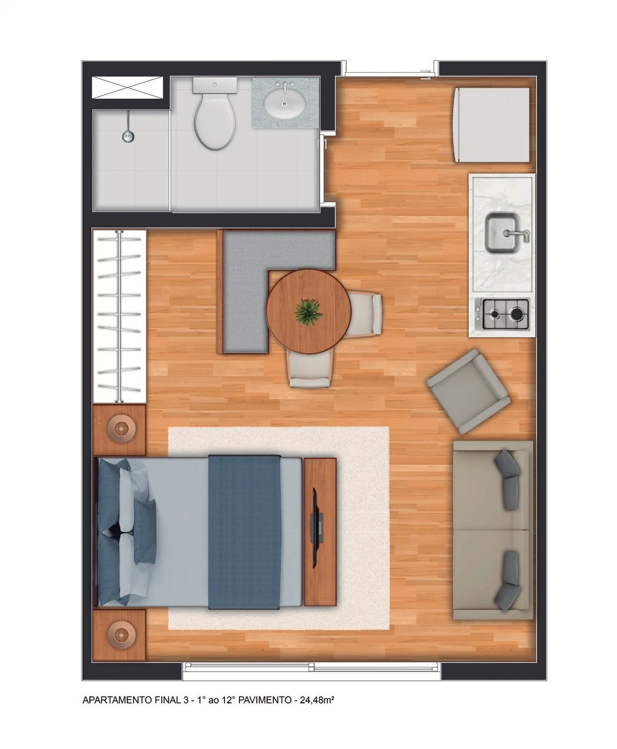 Planta do Mitz Memorial em Barra Funda — 1 dormitório – 24,48 m² Studio