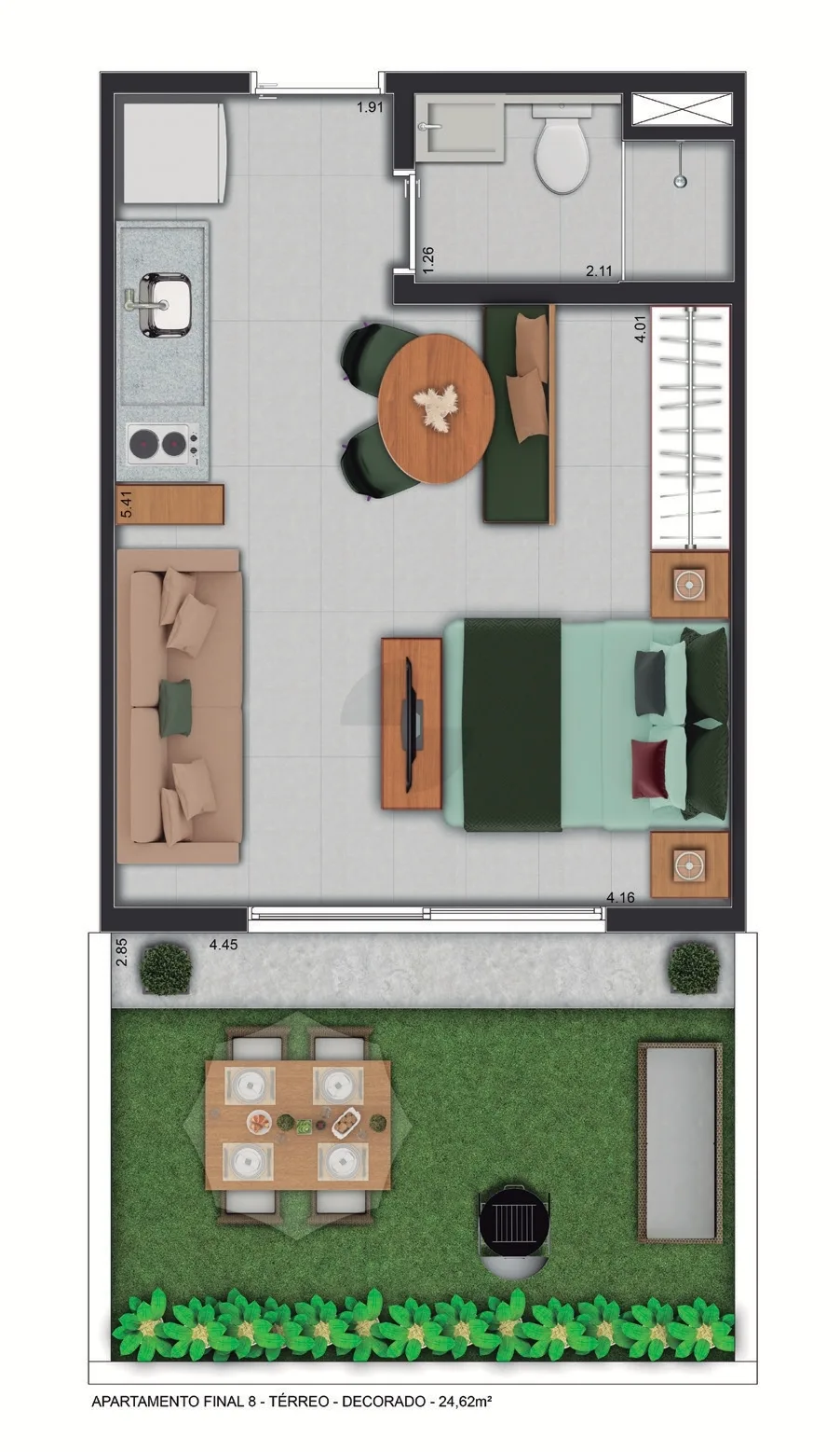 Planta do Mitz Memorial em Barra Funda — 1 dormitório – 24,62 m² Garden