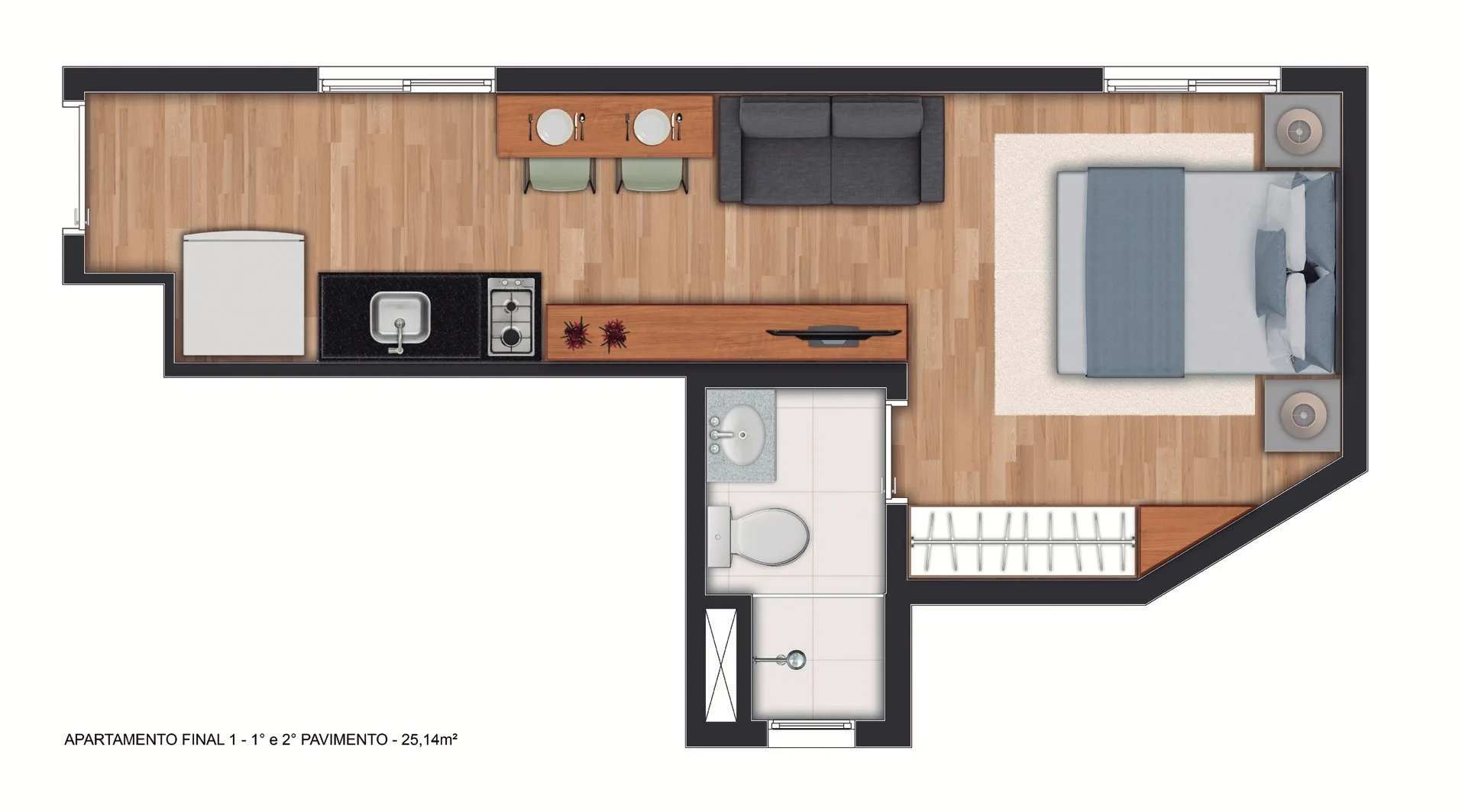 Planta do Mitz Memorial em Barra Funda — 1 dormitório – 25,14 m² Studio
