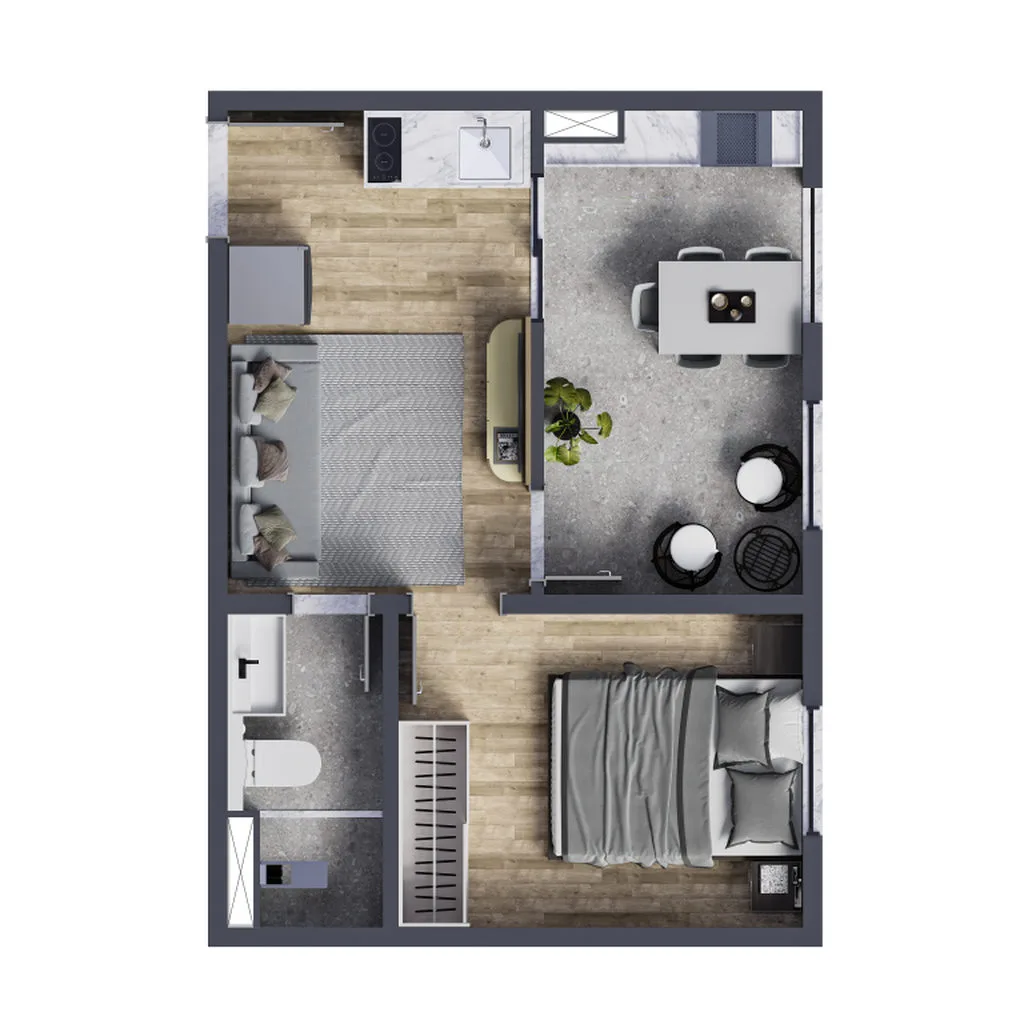 Planta studio de 30,30 m² com 1 dormitório do Moremais João Dias