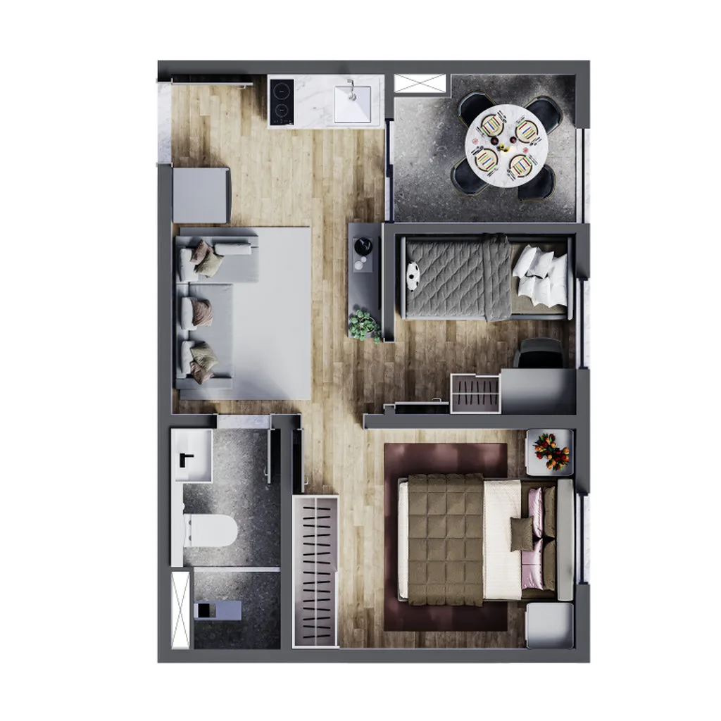 Planta de 30,30 m² com 2 dormitórios do Moremais João Dias
