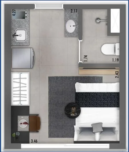 Planta do ON Cardoso de Melo em Vila Olímpia — 1 dormitório – 16,39 m² Studio