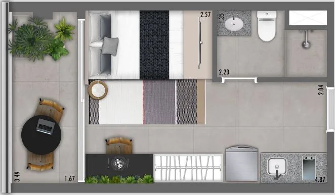 Planta do ON Cardoso de Melo em Vila Olímpia — 1 dormitório – 24,05 m² Studio