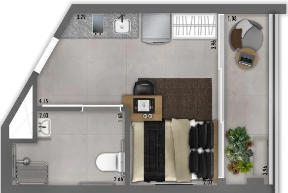 Planta do ON Cardoso de Melo em Vila Olímpia — 1 dormitório – 24,45 m² Studio
