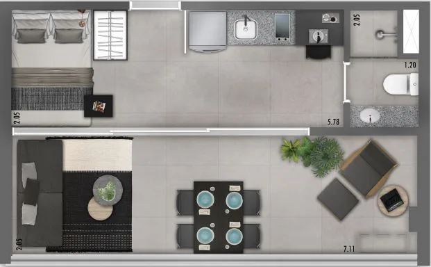 Planta do ON Cardoso de Melo em Vila Olímpia — 1 dormitório – 33,37 m² Studio
