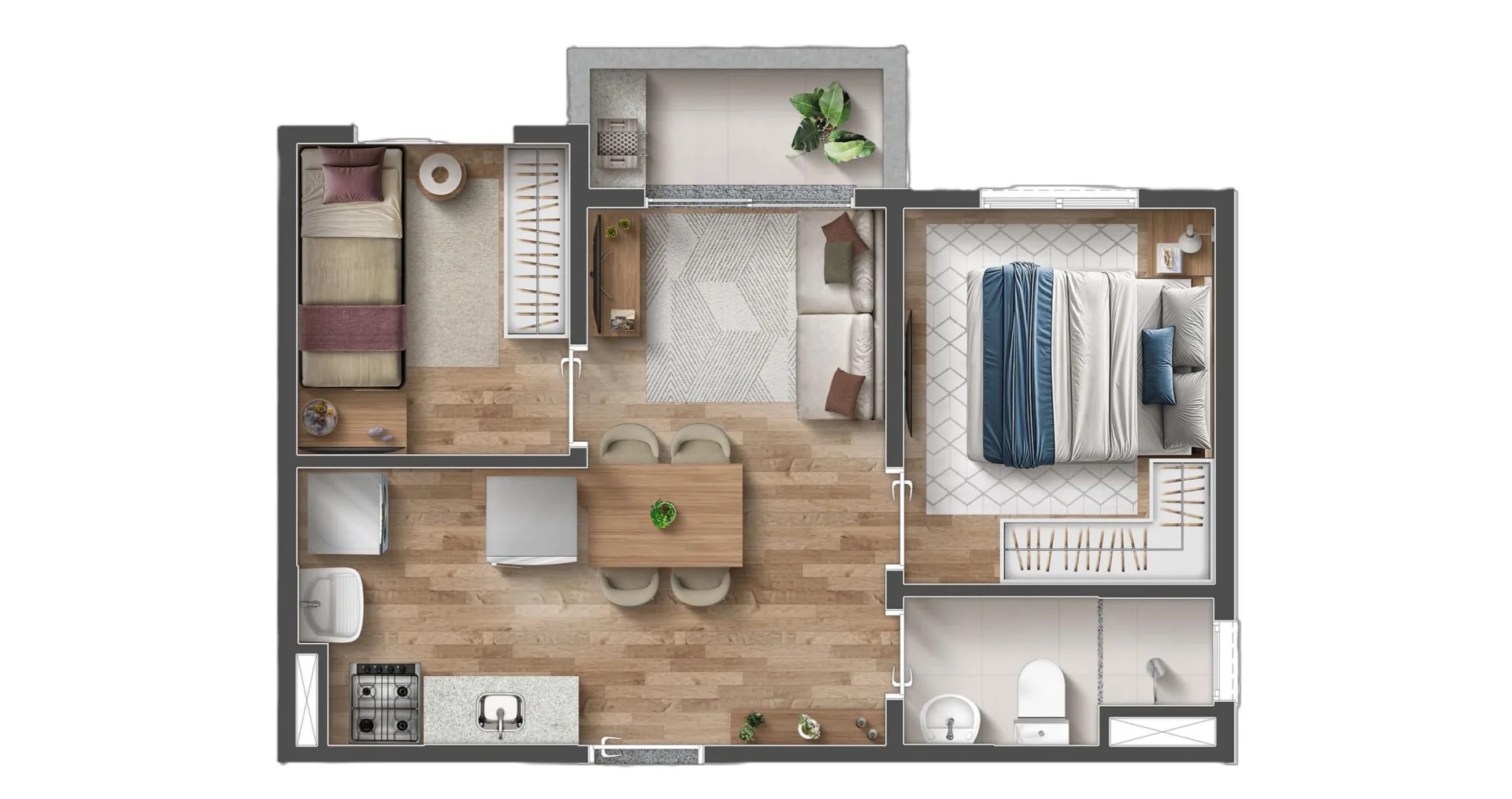 Planta do Parque Milos — 2 dormitórios – 34,98 m²