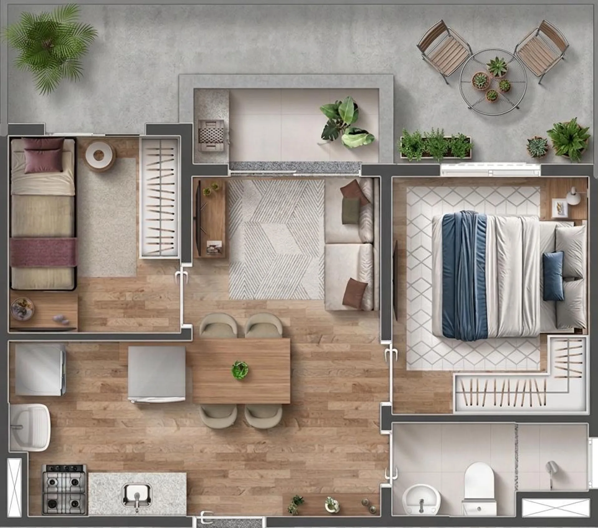 Planta do Parque Milos — 2 dormitórios – 47,57 m² Garden