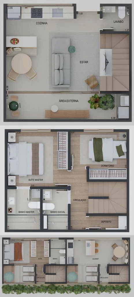 Planta de 3 dormitórios com 105,54 m² do Reserva Aimberê