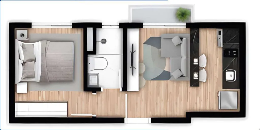 Planta de 1 dormitório de 25,33 m² do Ricost 224