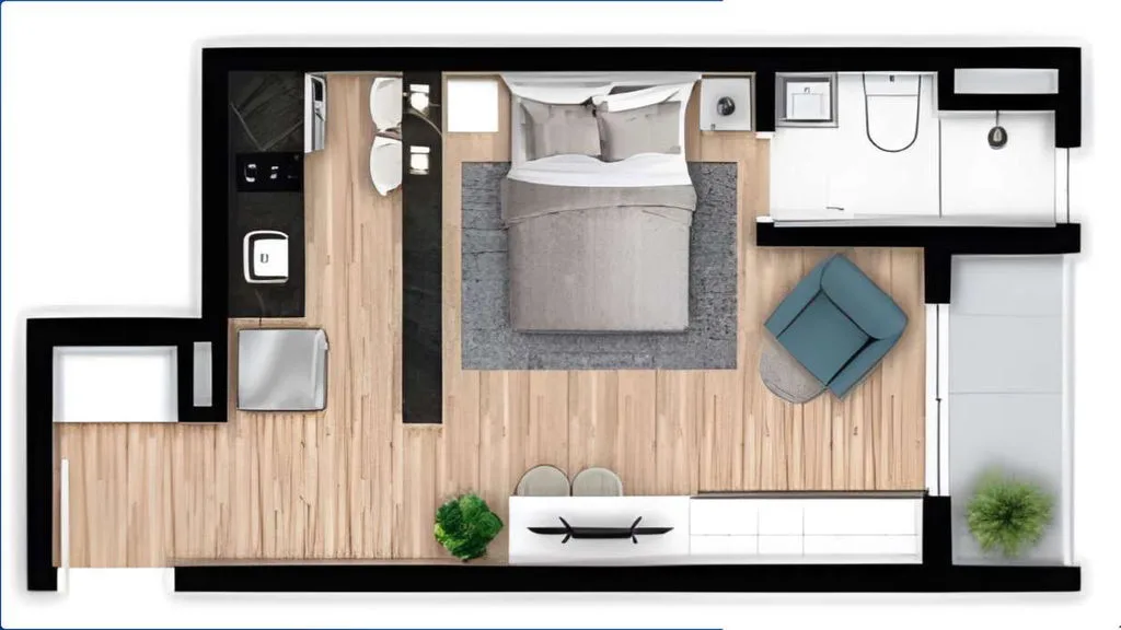 Planta studio de 29,26 m² do Ricost 224