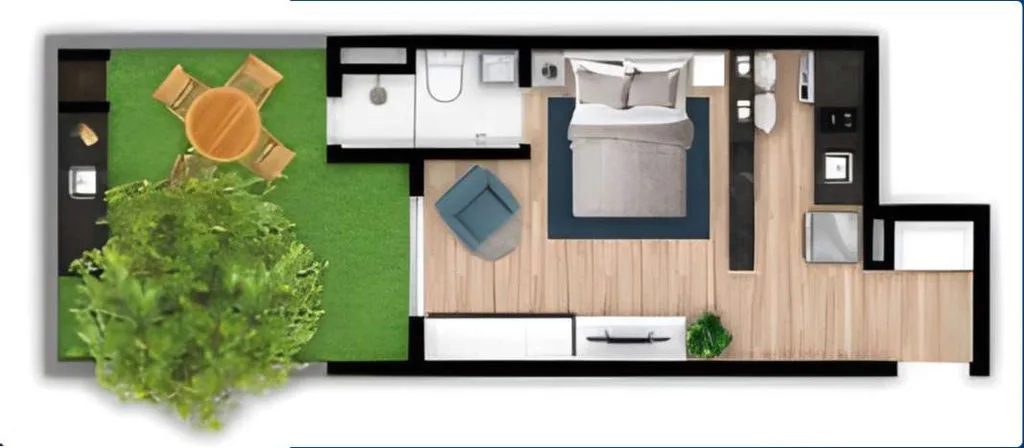Planta garden de 40,97 m² do Ricost 224