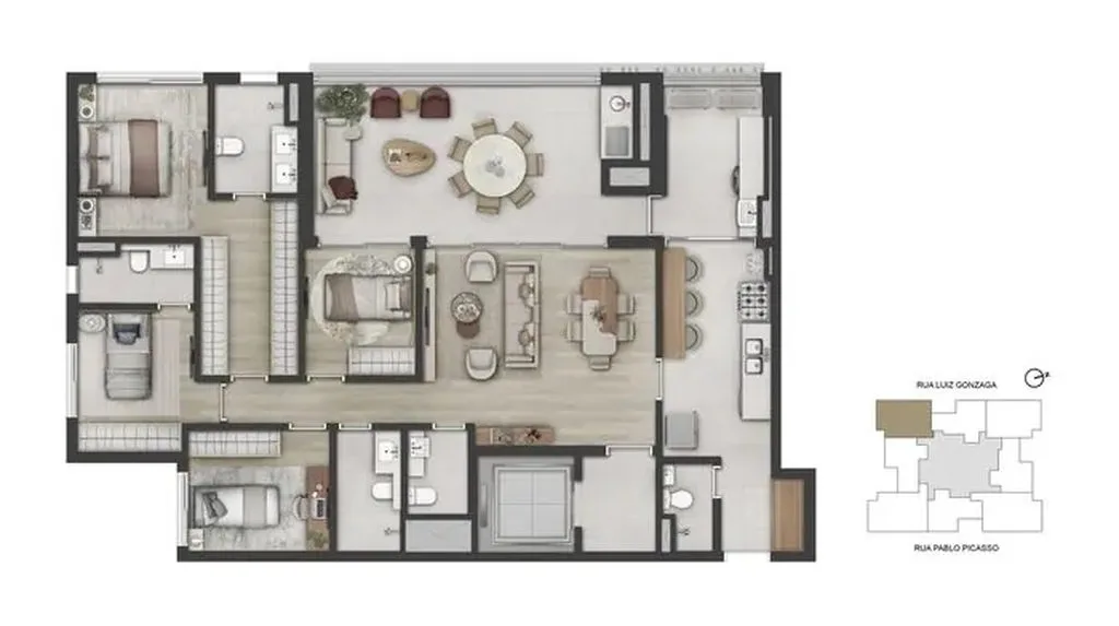 Planta do apartamento de 4 dormitórios e 148 m² do Sequoia