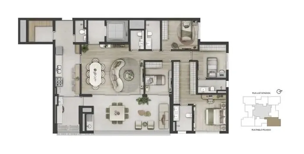 Planta do apartamento de 4 dormitórios e 175 m² do Sequoia