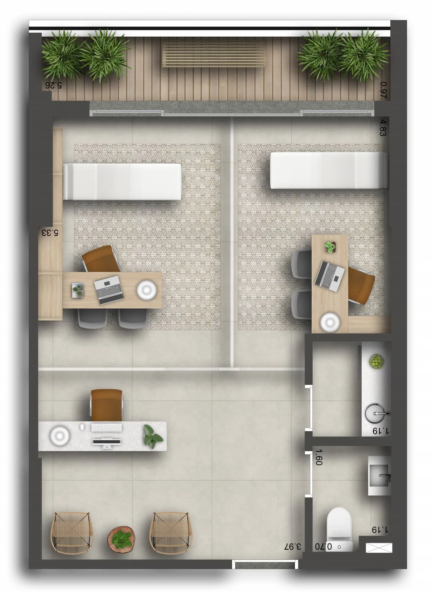 Planta do SP Code Paulista – Comercial em Paraíso — 46 m²