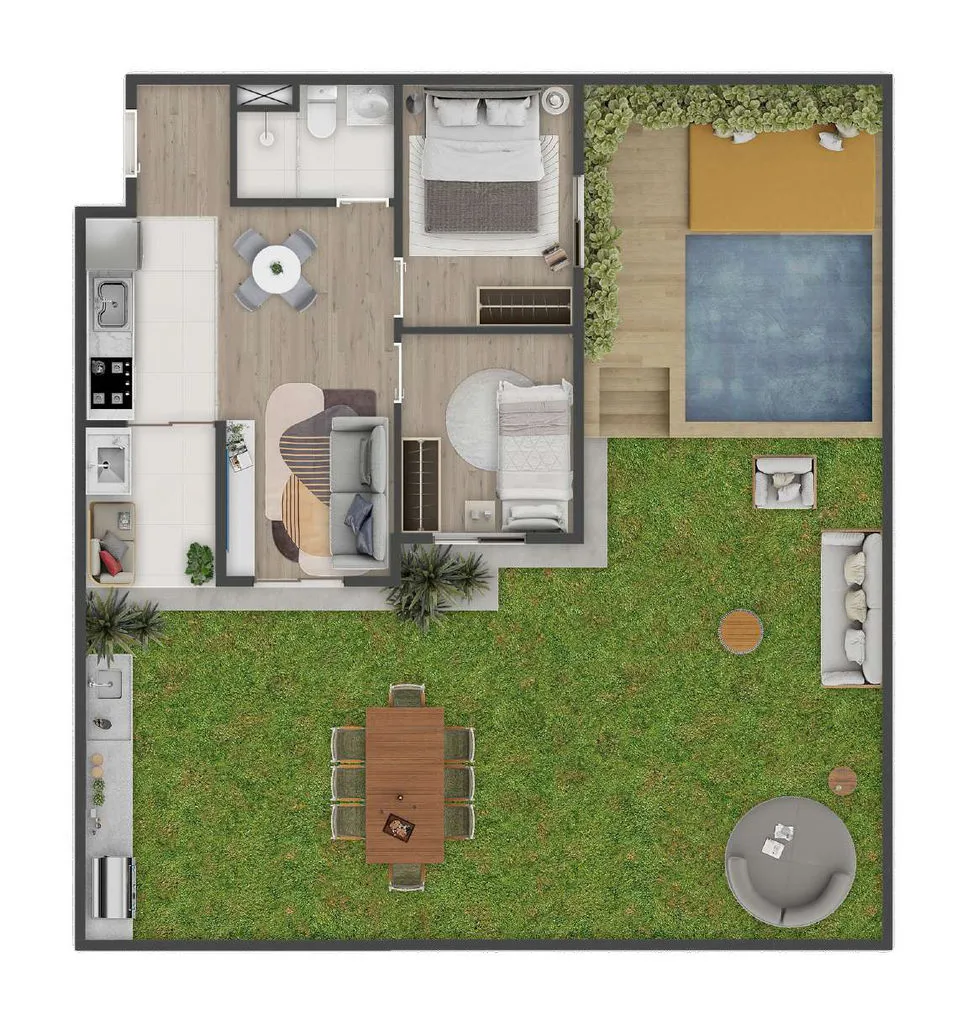 Planta garden de 119,05 m² com 2 dormitórios do Tuo Vila Prudente