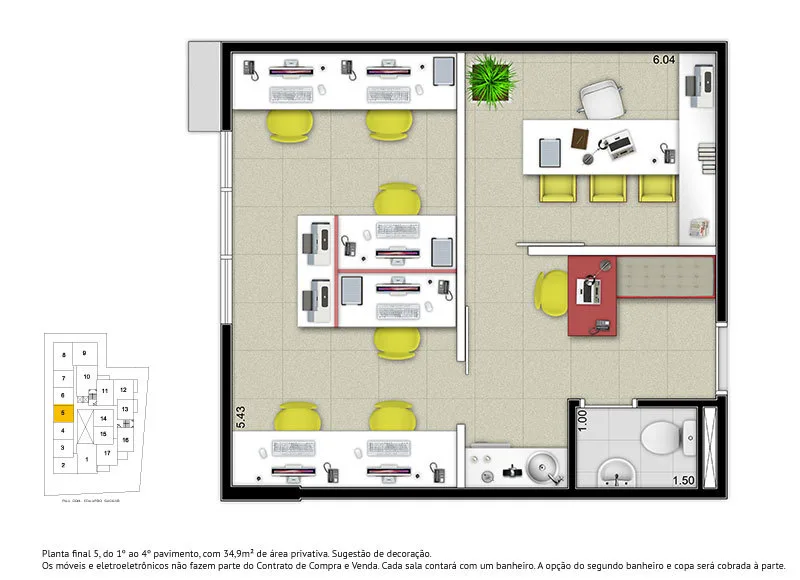 Planta do Uffizi Gallery Work – Comercial em Campo Belo — 34,9 m²