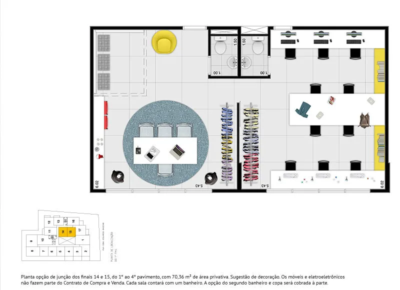 Planta do Uffizi Gallery Work – Comercial em Campo Belo — 70,36 m²