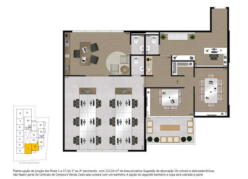 Planta do Uffizi Gallery Work – Comercial em Campo Belo — 112,4 m²