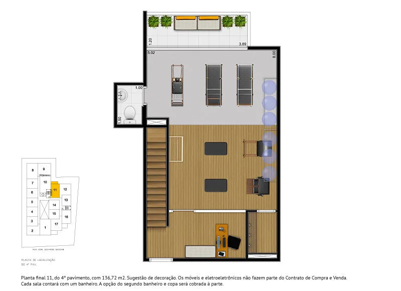 Planta do Uffizi Gallery Work – Comercial em Campo Belo — 136,72 m²