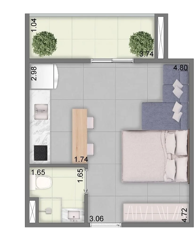 Planta do Varanda da Vila em Vila Matilde — 1 dormitório – 31 m² Studio