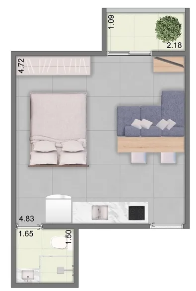 Planta do Varanda da Vila em Vila Matilde — 1 dormitório – 32 m² Studio