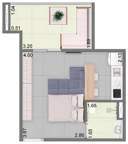 Planta do Varanda da Vila em Vila Matilde — 1 dormitório – 28 m² Studio