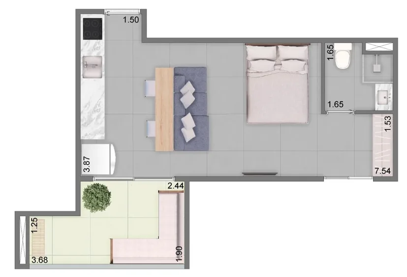 Planta do Varanda da Vila em Vila Matilde — 1 dormitório – 36 m² Studio