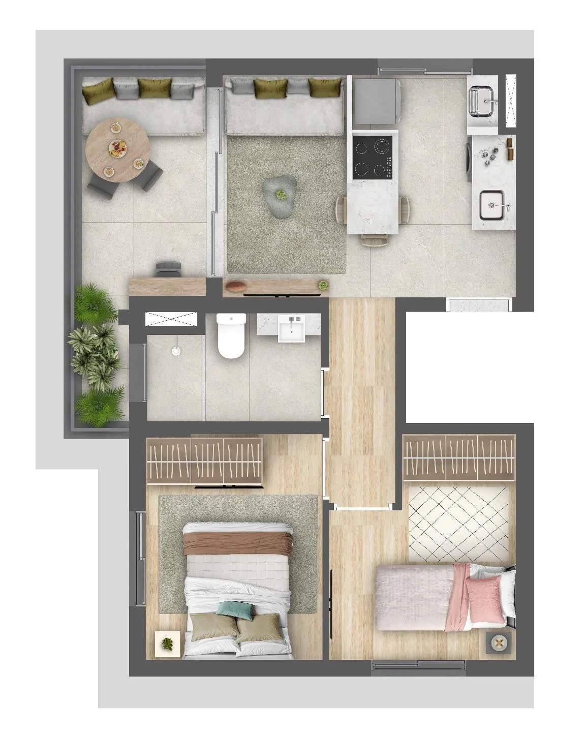 Planta do View Pinheiros by Passarelli – Comercial em Pinheiros — 2 dormitórios – 47 m²