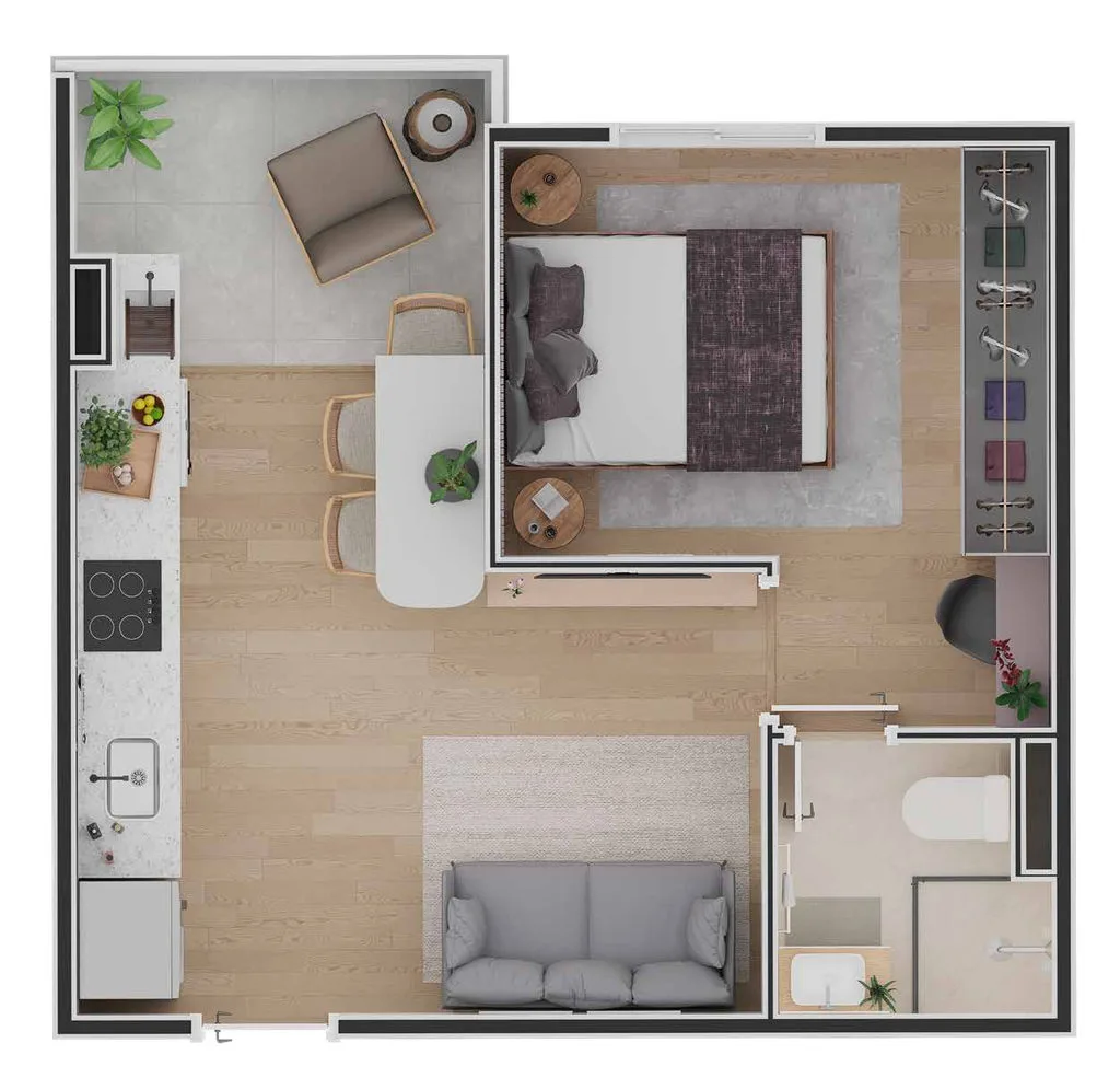 Planta de 32 m² com 1 dormitório do Vila Clarice