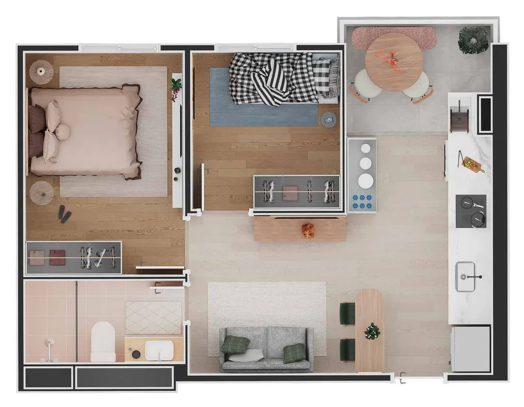 Planta de 38 m² com 2 dormitórios do Vila Clarice