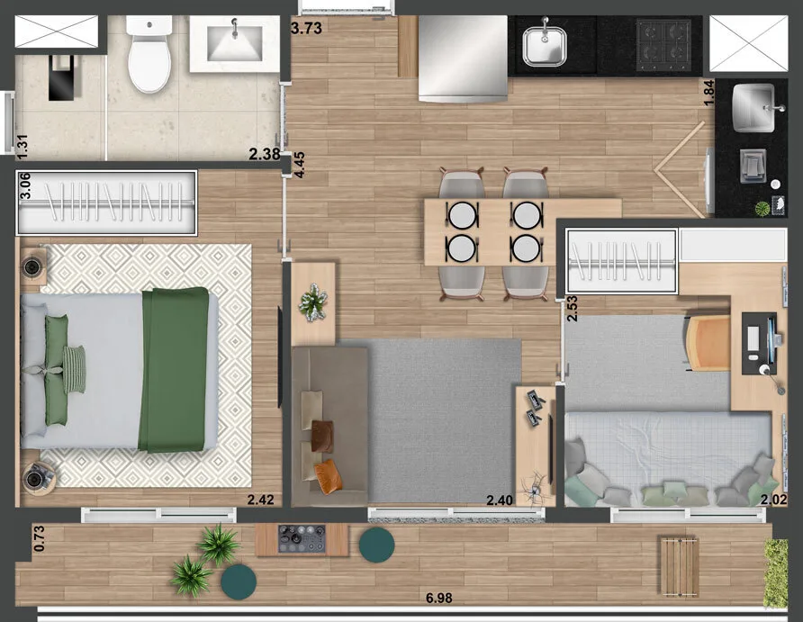 Planta do Villa Perdizes Welconx em Perdizes — 2 dormitórios – 39,99 m²