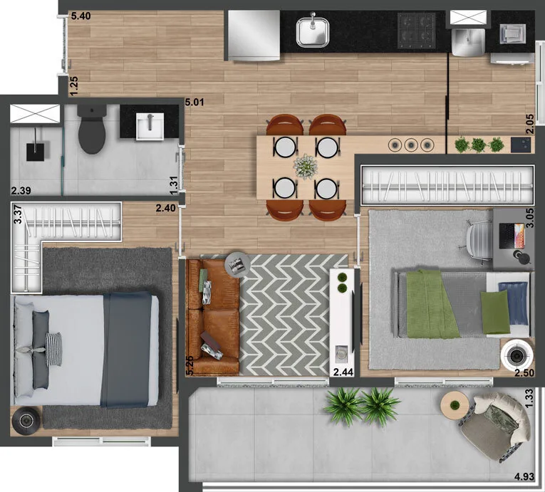 Planta do Villa Perdizes Welconx em Perdizes — 2 dormitórios – 51,1 m²