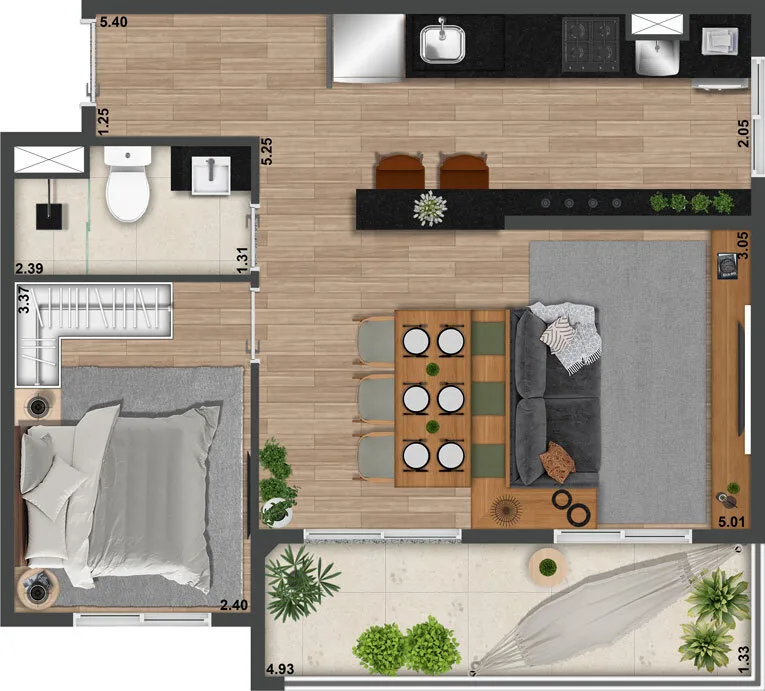 Planta do Villa Perdizes Welconx em Perdizes — 1 dormitório – 51,1 m²