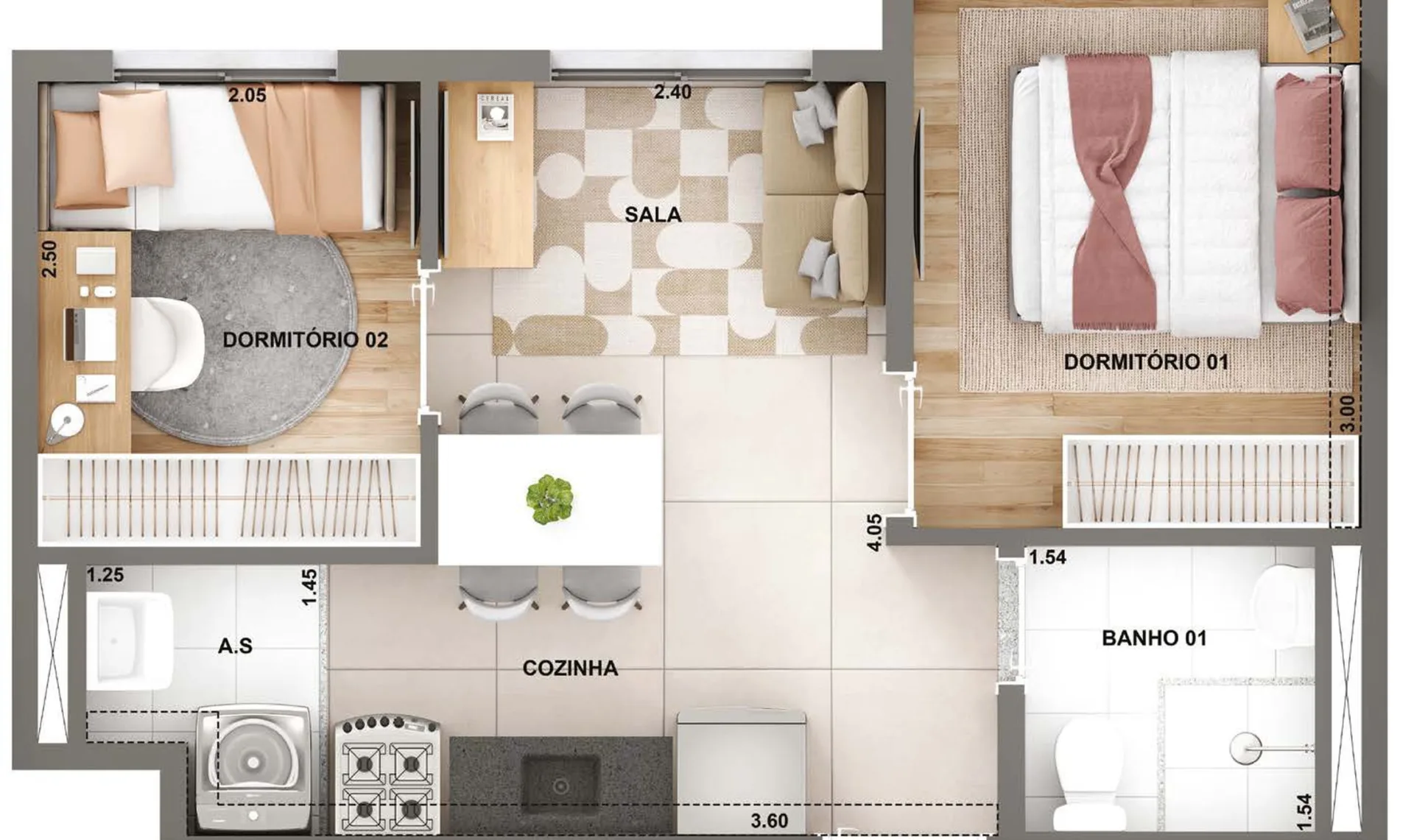 Planta do WL Boa Vista em Santo Amaro — 2 dormitórios – 32,3 m²