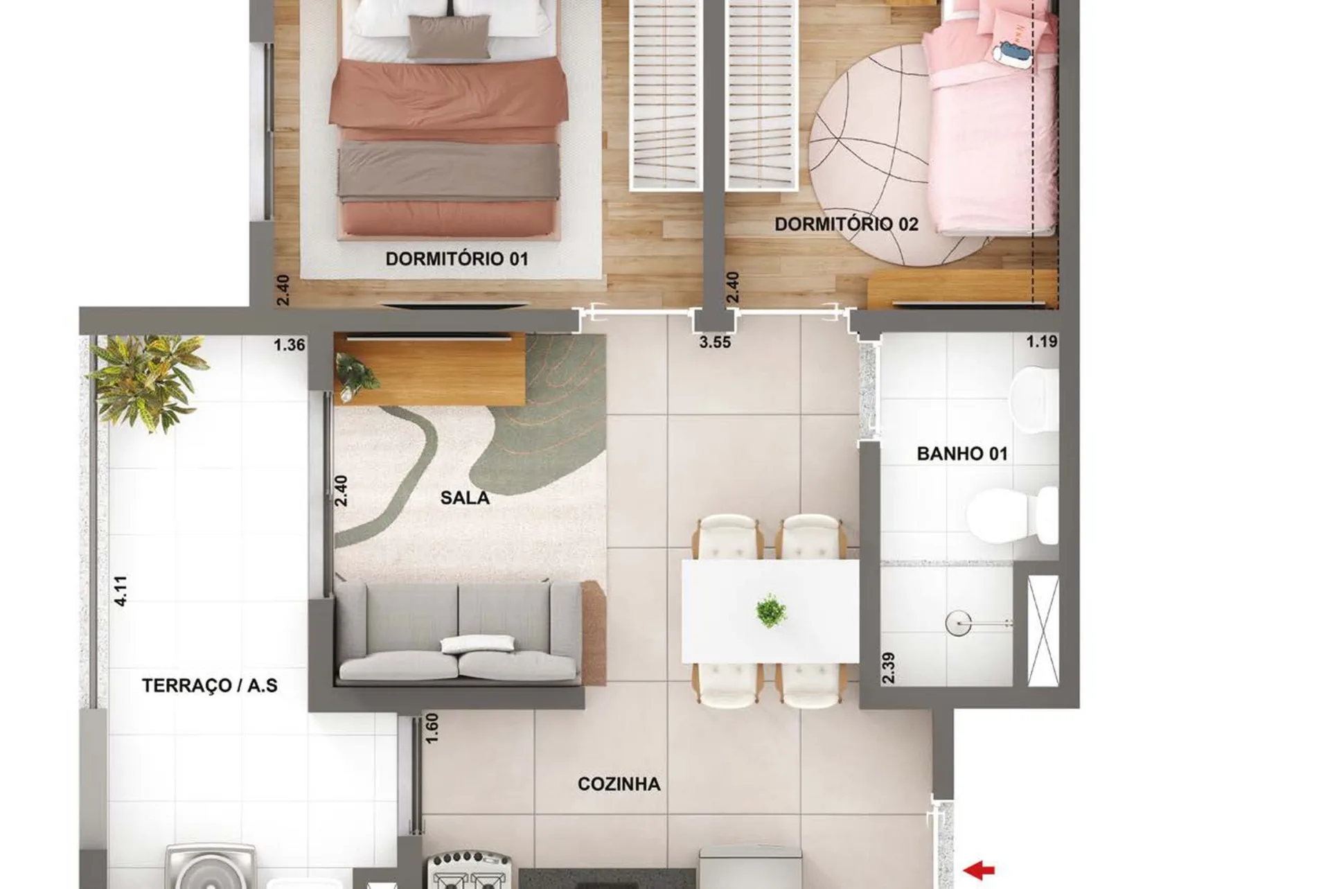 Planta do WL Boa Vista em Santo Amaro — 2 dormitórios – 41,75 m²
