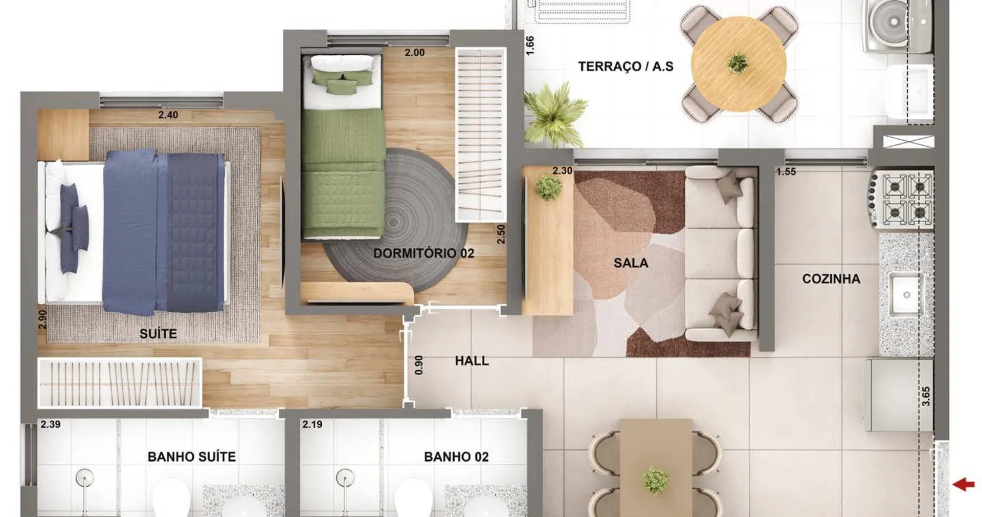 Planta do WL Boa Vista em Santo Amaro — 2 dormitórios – 45,99 m²