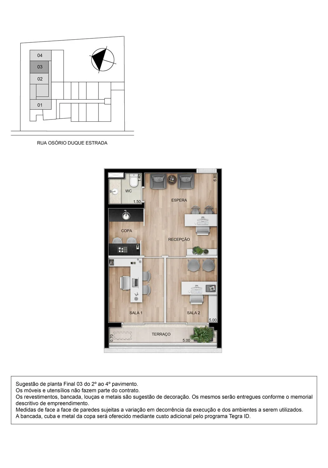 Planta do Zahle Jardins – Comercial em Paraíso — 43 m²
