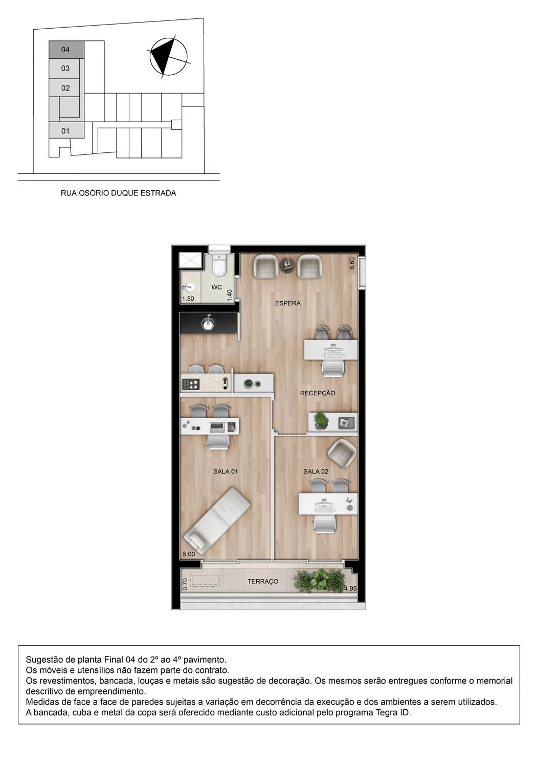 Planta do Zahle Jardins – Comercial em Paraíso — 53 m²