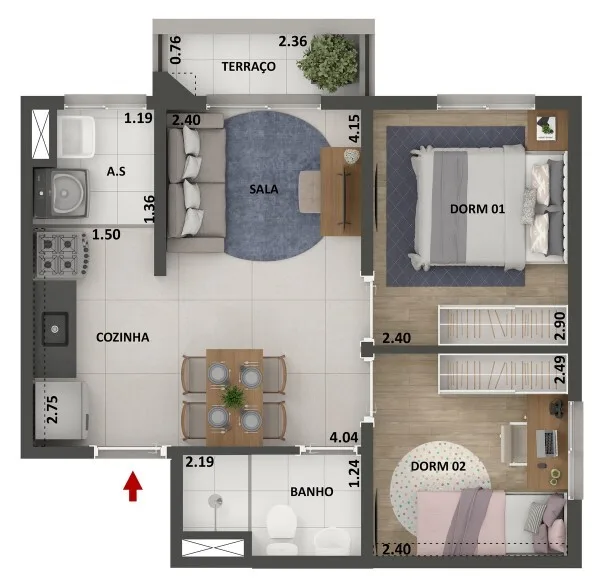 Planta do 360º Park View — 2 dormitórios – 39 m²