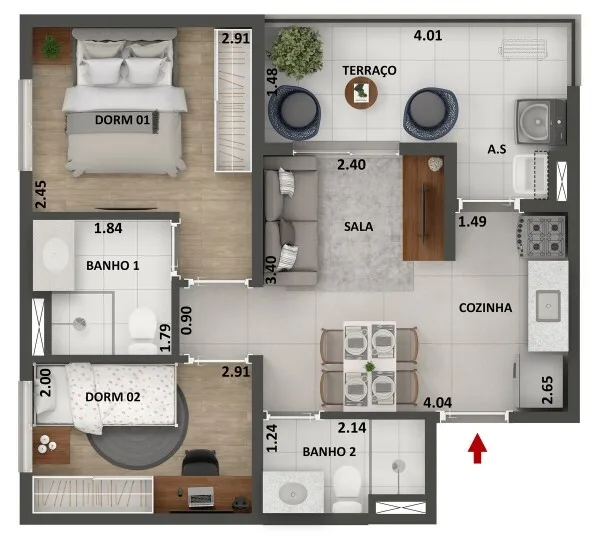 Planta do 360º Park View — 2 dormitórios – 46 m²