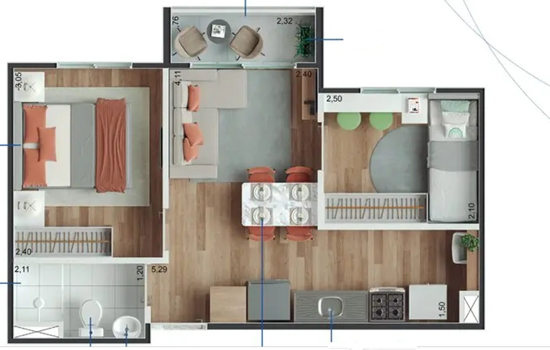 Planta do Abytá Santo Amaro — 2 dormitórios – 34,7 m²